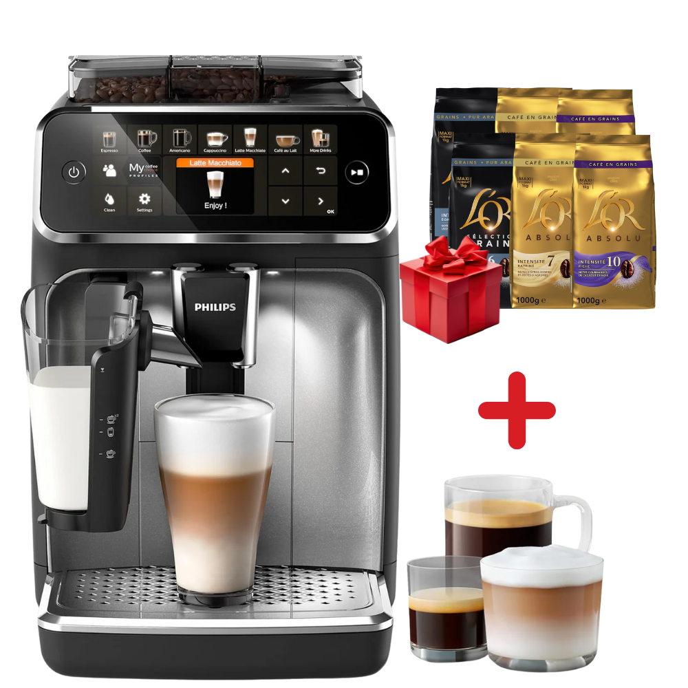 PHILIPS Série 5400 Machine à Café à Grains – 12 Variétés de Café, Mousseur à Lait LatteGo, Nettoyage Ultra-Rapide, Broyeur Céramique, Expresso & Cappuccino Entièrement Automatiques – Noir + 🎁 Cadeau